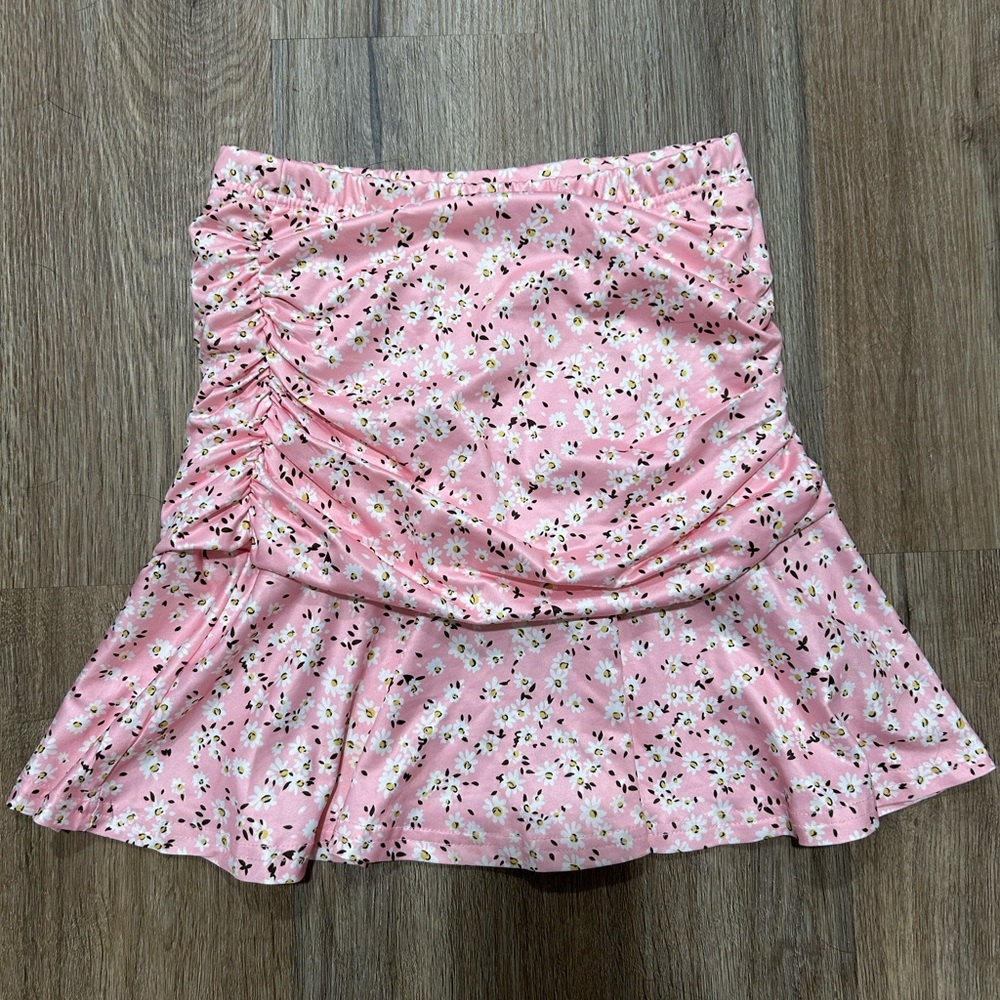 Pink Floral Ruched Skirt